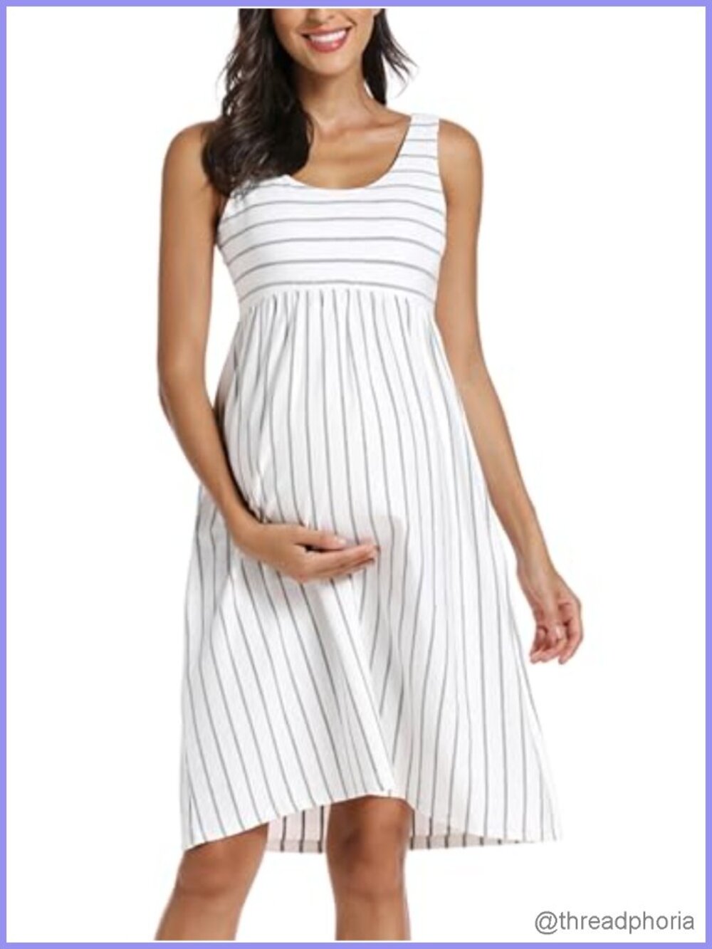 Maternity Tank Dress Stripe Color Block Sleeveless Knee Length Baby Shower